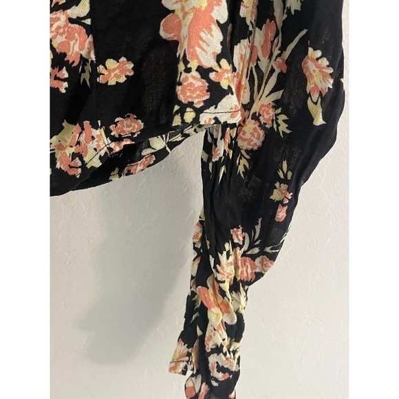 Free People M Blouse Black Floral Long Ruched Sleeve Hilary Printed ob1569574 - Picture 7 of 9